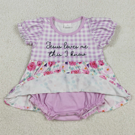 Baby Girls Rompers Jesus Love Me Floral Tunic Bummies Ruffle Rompers SR3343 12.10