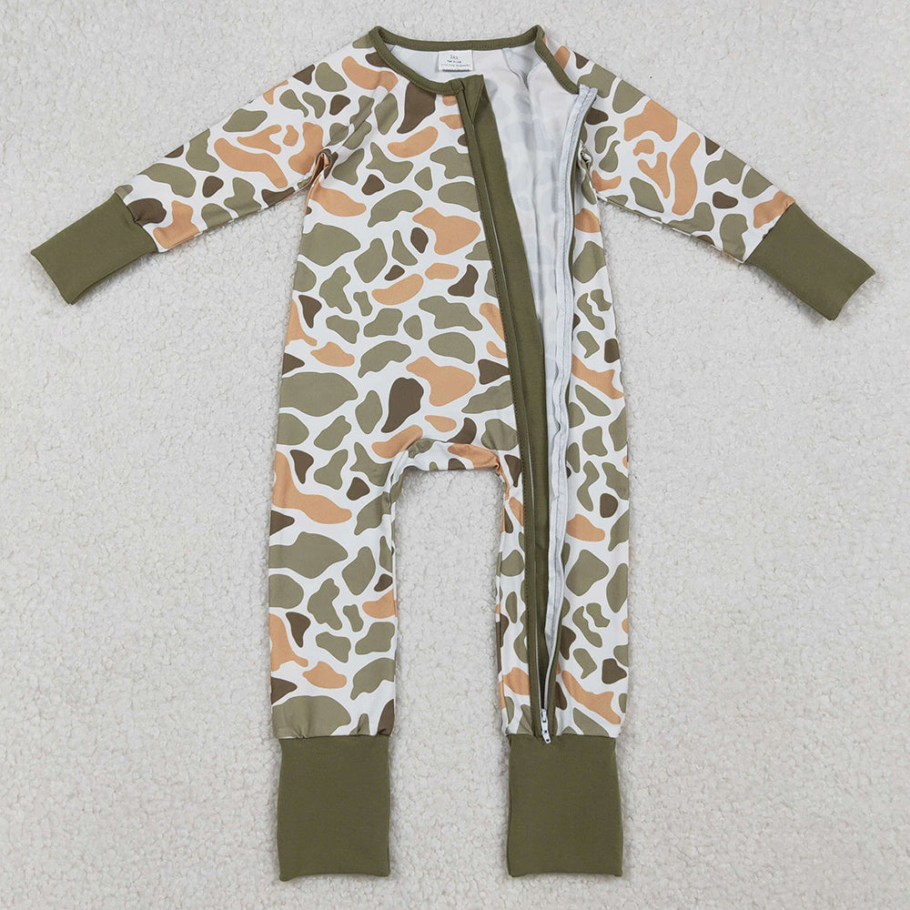 Baby Boys Rompers Green Yellow Camo Western Zipper Footie Rompers LR2578 9.20