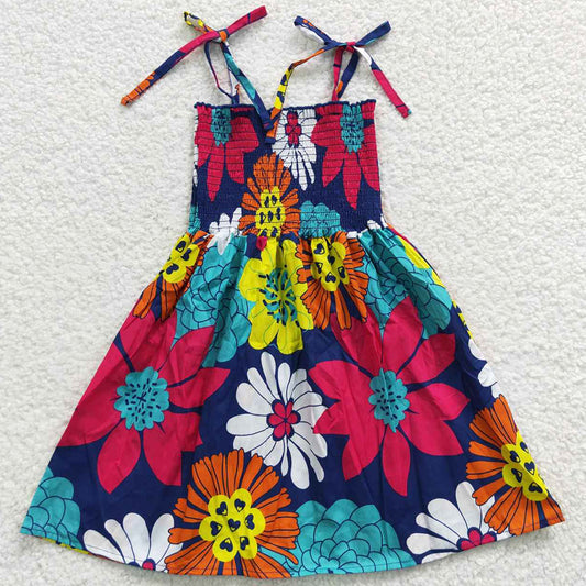 Summer Baby Girls Dress Flowers Elastic Knee Length Dresses GSD0375