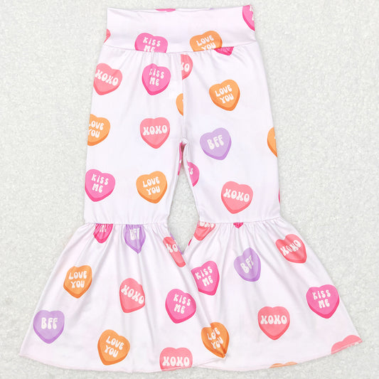 Baby Girls Pants Valentines Hearts Pink Flare Bell Bottom Pants P0367