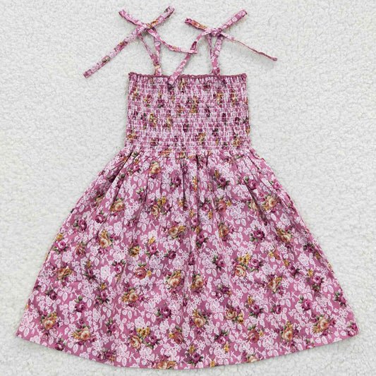 Baby Girls Dress Hotpink Floral Elastic Knee Length Desses GSD0377