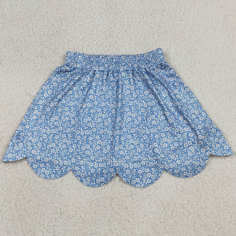 Baby Girls Skirts Blue Small Flowers Scallop Skirt Shorts Bottom GLK0239