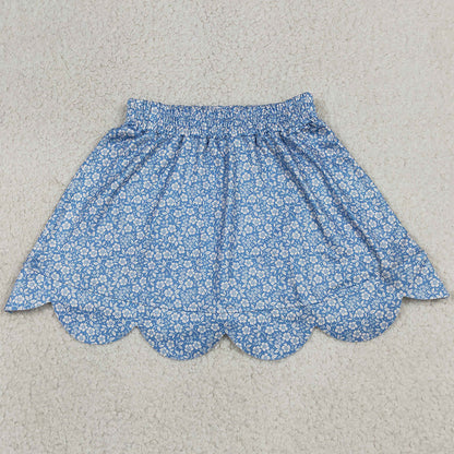Baby Girls Skirts Blue Small Flowers Scallop Skirt Shorts Bottom GLK0239