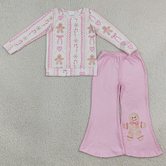 Baby Girls Clothes Bows Gingerbread Stripe Top Flare Pant Christmas Clothes Sets GLP3540