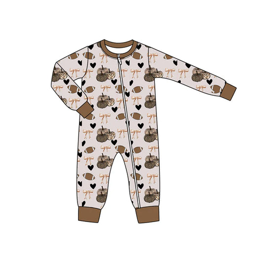 Preorder moq 5 Baby Infant Boys Long Sleeves Football Pumpkins Bows Hearts Zipper Romper 7.16
