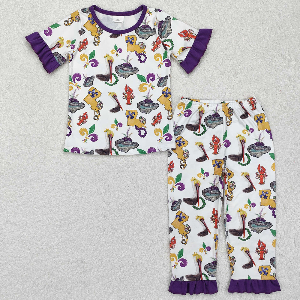 Baby Girls Pajamas Mardi Gras Bird Crawfish Shirt Pants Pajamas Sets GSPO1921