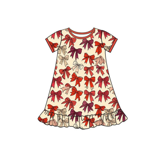 Preorder(moq 5) Baby Girls Short Sleeve Colorful Bows Plaid Valentine Ruffle Knee Length Dresses 10.4
