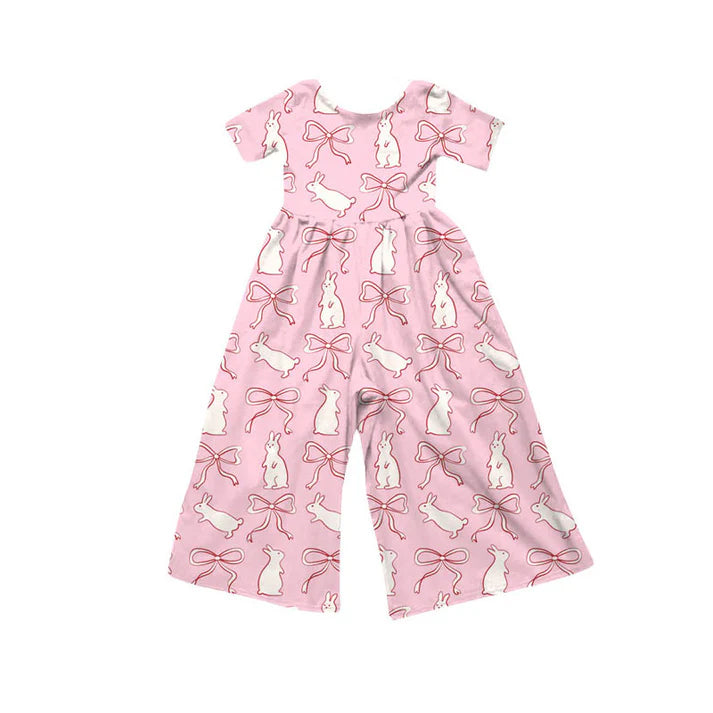 Preorder(moq 8)Baby Girls Pink Bows Rabbits Plaid Easter Pant Jumpsuits 9.30