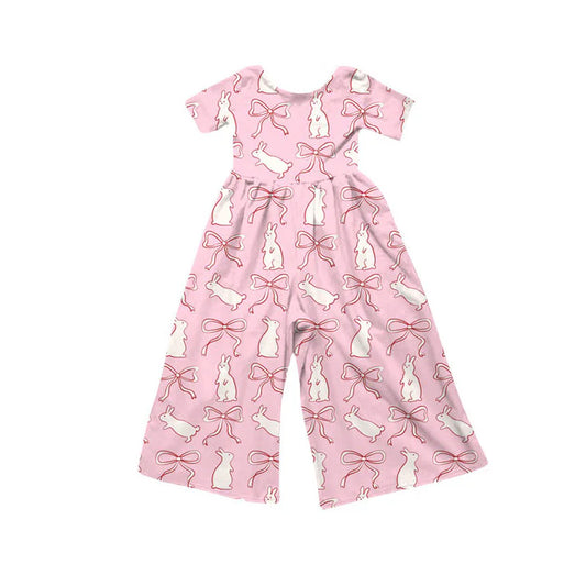 Preorder(moq 8)Baby Girls Pink Bows Rabbits Plaid Easter Pant Jumpsuits 9.30