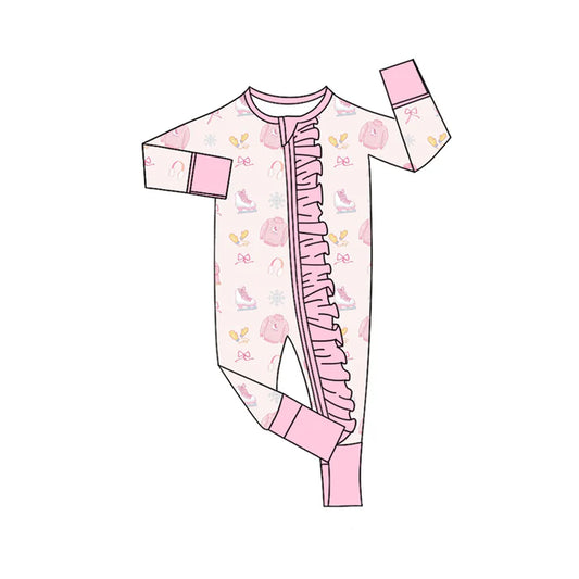 Preorder(moq 5)Baby Infant Girls Long Sleeves Christmas Snowflake Bows Ruffle Zipper Rompers 7.31