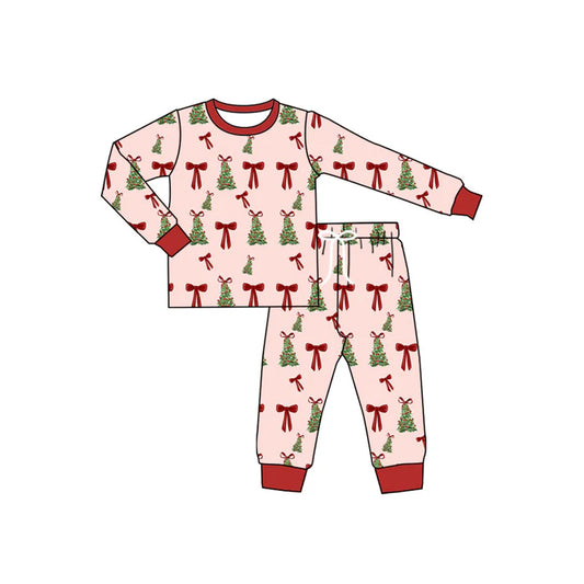 Preorder (moq 5)Baby Boys Long Sleeves Red Bows Trees Plaid Top Pant Pajamas Sets 6.11