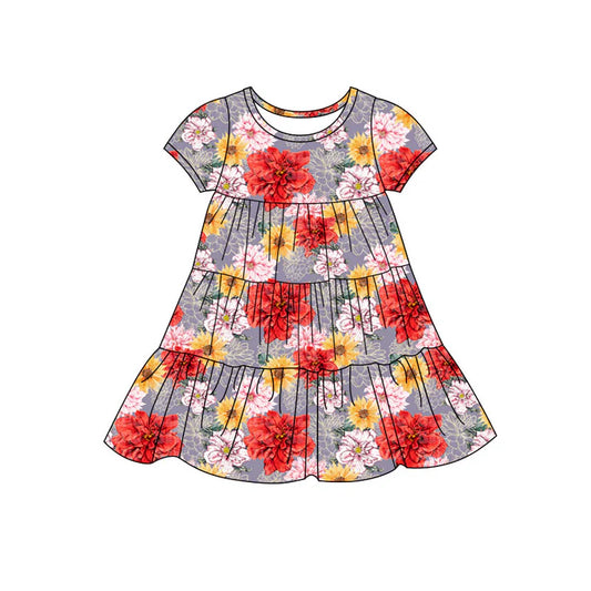 Preorder(moq 5) Baby Girls Flowers Patchwork Ruffle Knee Length Dresses 11.14