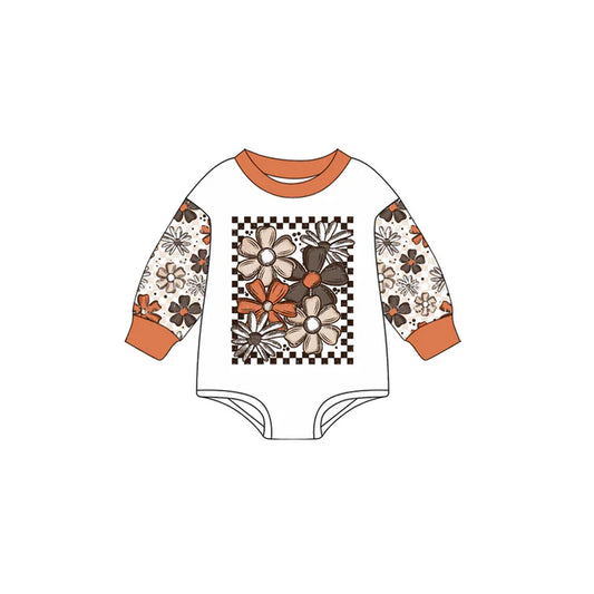 Preorder (moq 5)Baby Girls Long Sleeves Daisy Flowers Plaid Romper 7.3