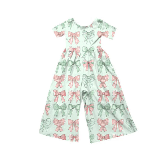 Preorder(moq 8)Baby Girls Pink Green Bows Stripe Pants Jumpsuits 9.26