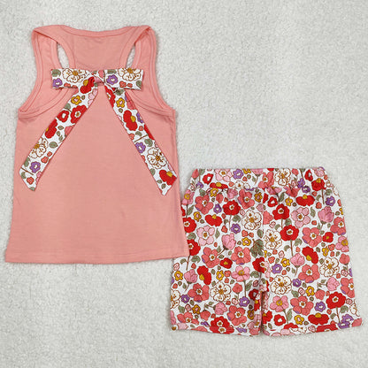 Baby Girls Clothes Pink Vest Shirt Flowers Shorts Clothes Sets GSSO1793