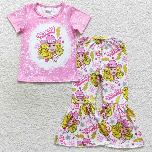 Hot Sale Girls Clothes Short Sleeve Top Bell Pants Sets GSPO0801