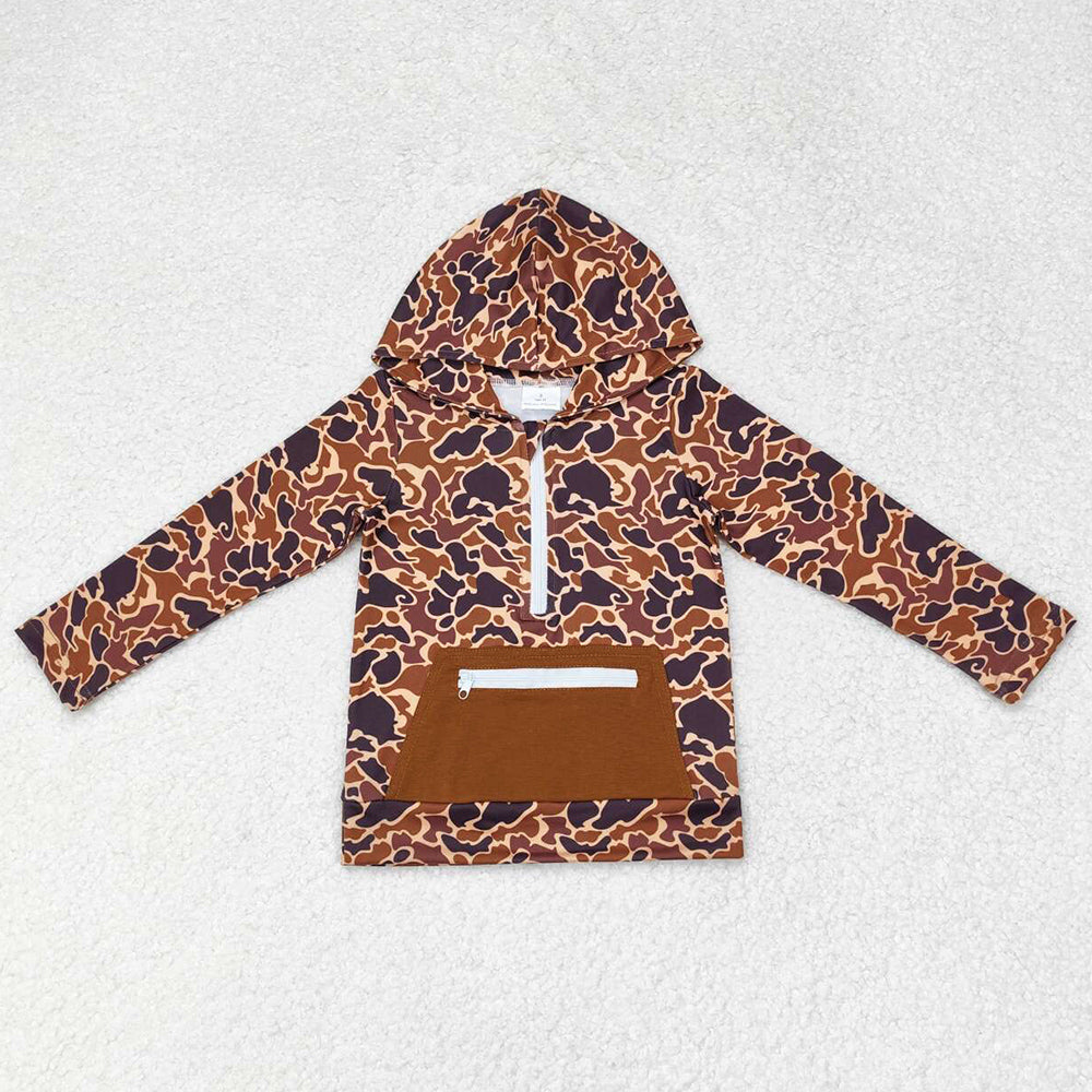 Baby Boys Hoodies Top Brown Camo Hooded Zip Fall Pullovers Tops BT0746