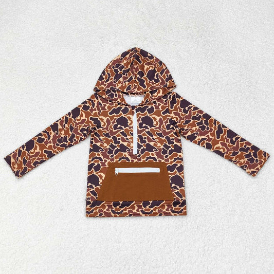 Baby Boys Hoodies Top Brown Camo Hooded Zip Fall Pullovers Tops BT0746