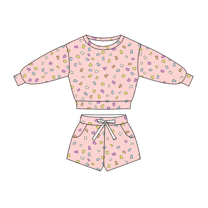 Preorder(moq 5) Baby Girls Pink Candy Plaid Long Sleeve Pockets Shorts Clothes Sets 10.27