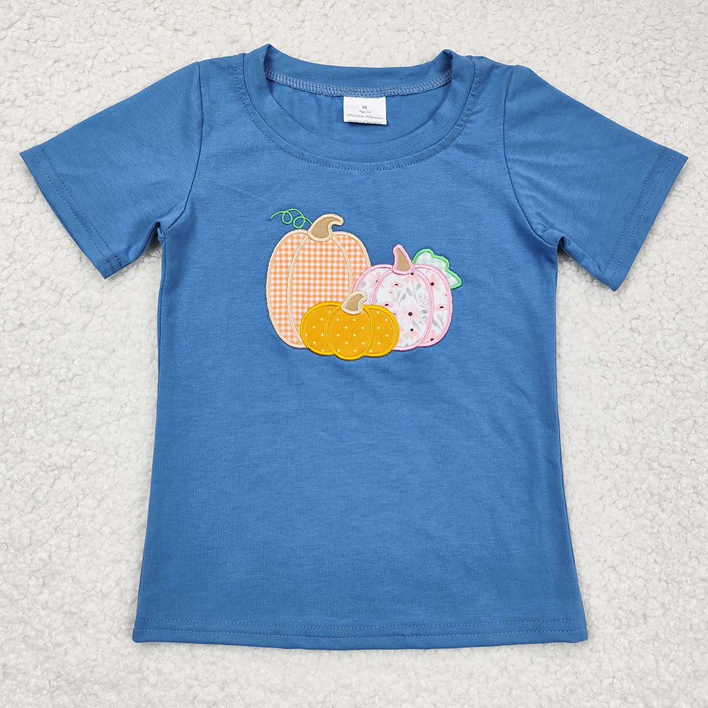 Baby Boys Clothes Tops Blue Pumpkin Short Sleeve Tee Shirts Tops BT0675