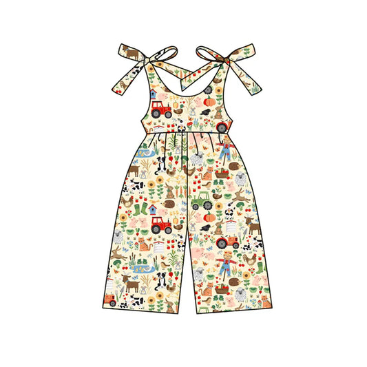 Preorder (moq 5)Baby Girls Strap Cows Chicks Floral Farm Jumpsuits 4.24