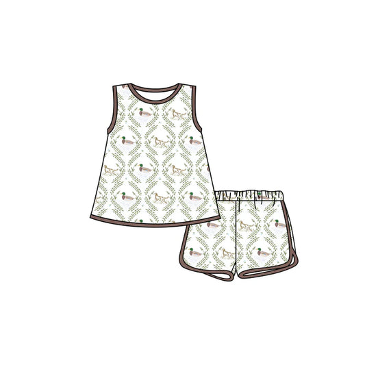 Preorder moq 5 Baby Girls Sleeveless Dogs Ducks Plaid Tunic Short Set 4.18