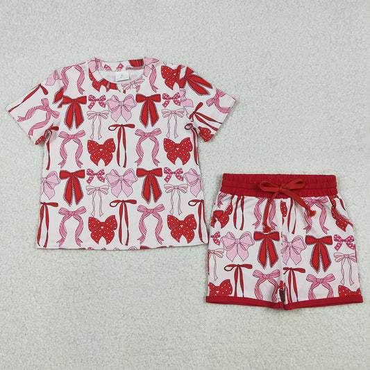 Baby Girls Short Sleeve Red Bows Top Pockets Shorts Clothes Sets GSSO2737 12.9