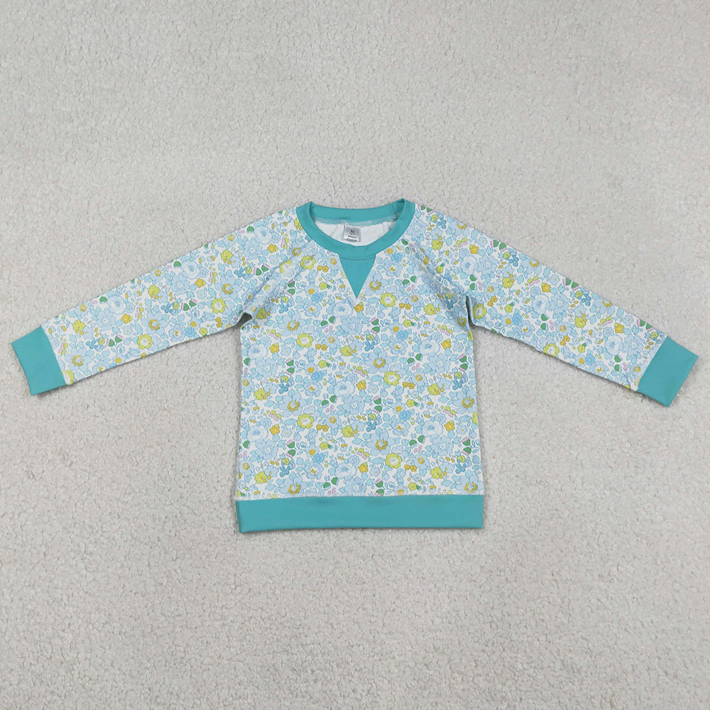 Baby Girls Clothes Green Blue Flowers Long Sleeve Yoga Active T-shirts Top GT1294 12.25