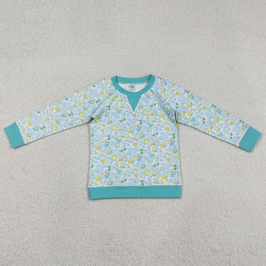 Baby Girls Clothes Green Blue Flowers Long Sleeve Yoga Active T-shirts Top GT1294 12.25
