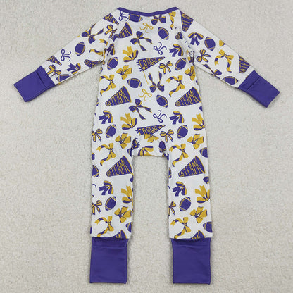 Baby Girls Rompers Team Purple Bows Footballs Ruffle Zipper Footie Rompers LR2513 10.1