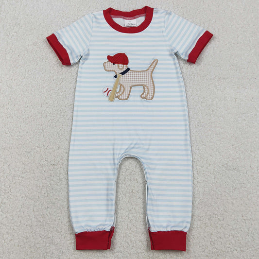 Baby Boys Rompers Embroidery Dog Baseballs Stripe Team Footie Rompers SR3330 12.5