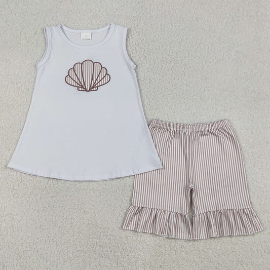 Baby Girls Clothes Sibling Embroidery Stripe Shells Tunic Ruffle Shorts Clothes Sets BSSO1618 GSSO2787 12.23