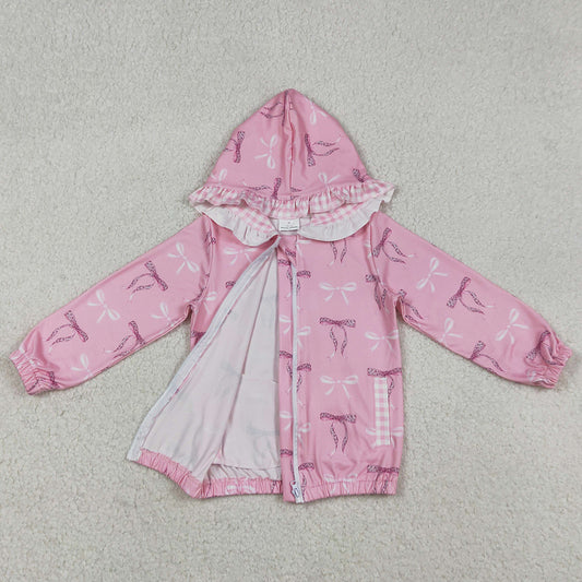 Baby Girls Clothes Pink Bows Pocket Zipper Ruffle Hoodies Jackets Top GT1217 12.23