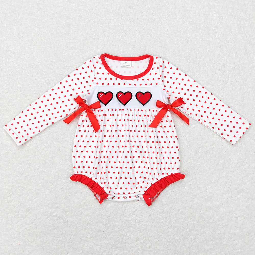 Baby Infant Girls Romper Embroidery Hearts Valentines Long Sleeve Rompers LR0835