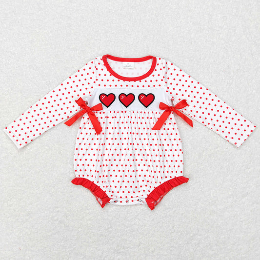 Baby Infant Girls Romper Embroidery Hearts Valentines Long Sleeve Rompers LR0835