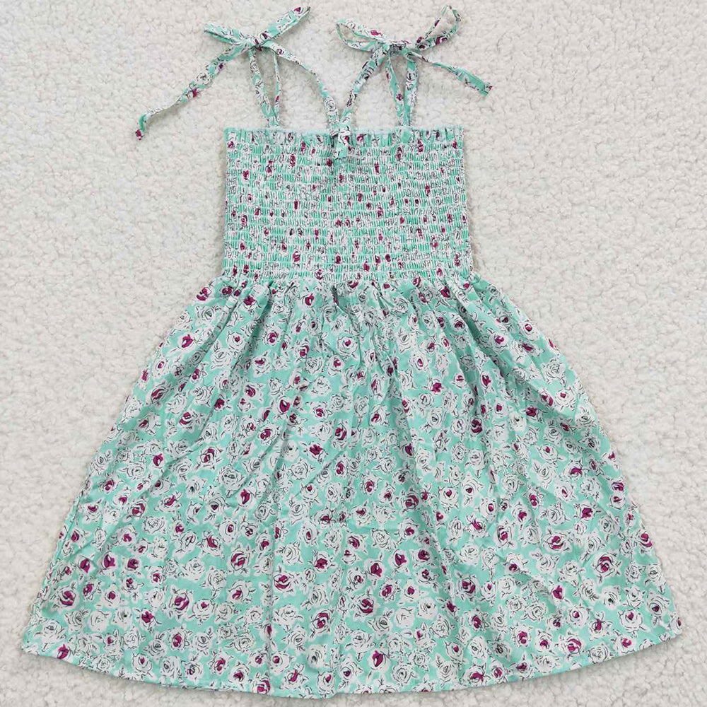 Boutique Baby Girls Blue Flowers Elastic Knee Length Dresses GSD0370