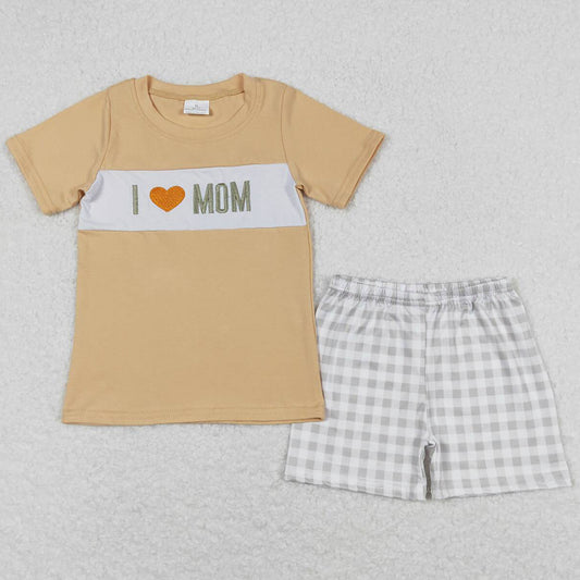 Boutique Baby Boys Clothes I Love Mom Embroidery Shorts Sets BSSO0646