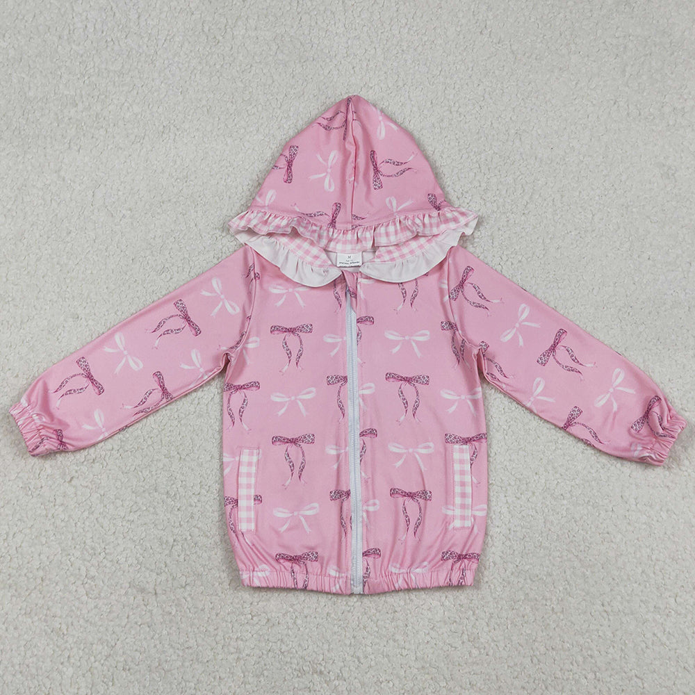 Baby Girls Clothes Pink Bows Pocket Zipper Ruffle Hoodies Jackets Top GT1217 12.23