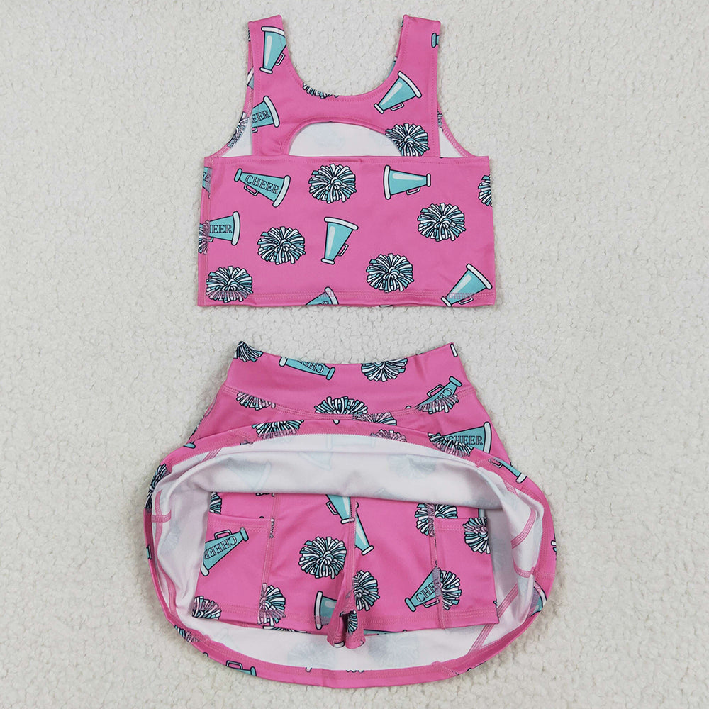 Baby Girls Clothes Pink Cheer Top Skort Yoga Sets GSD1924 5.8