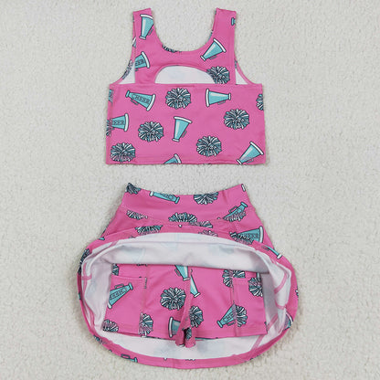 Baby Girls Clothes Pink Cheer Top Skort Yoga Sets GSD1924 5.8