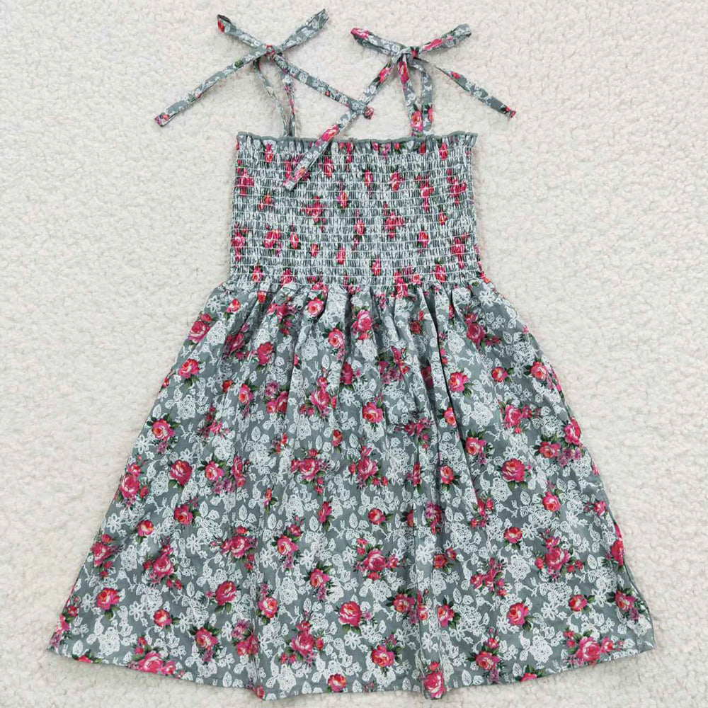 Summer Baby Girls Dress Floral Elastic Knee Length Dresses GSD0378