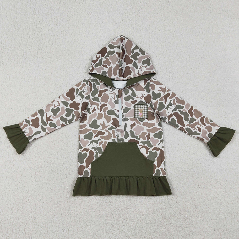 Baby Girls Clothes Embroidery Deer Green Camo Pockets Zipper Hunting Hoodies Top GT1136 12.20