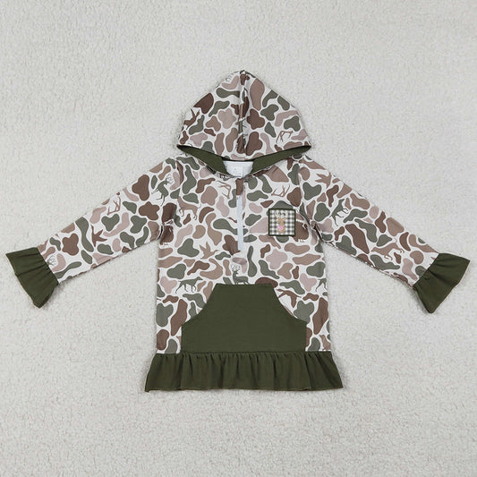 Baby Girls Clothes Embroidery Deer Green Camo Pockets Zipper Hunting Hoodies Top GT1136 12.20