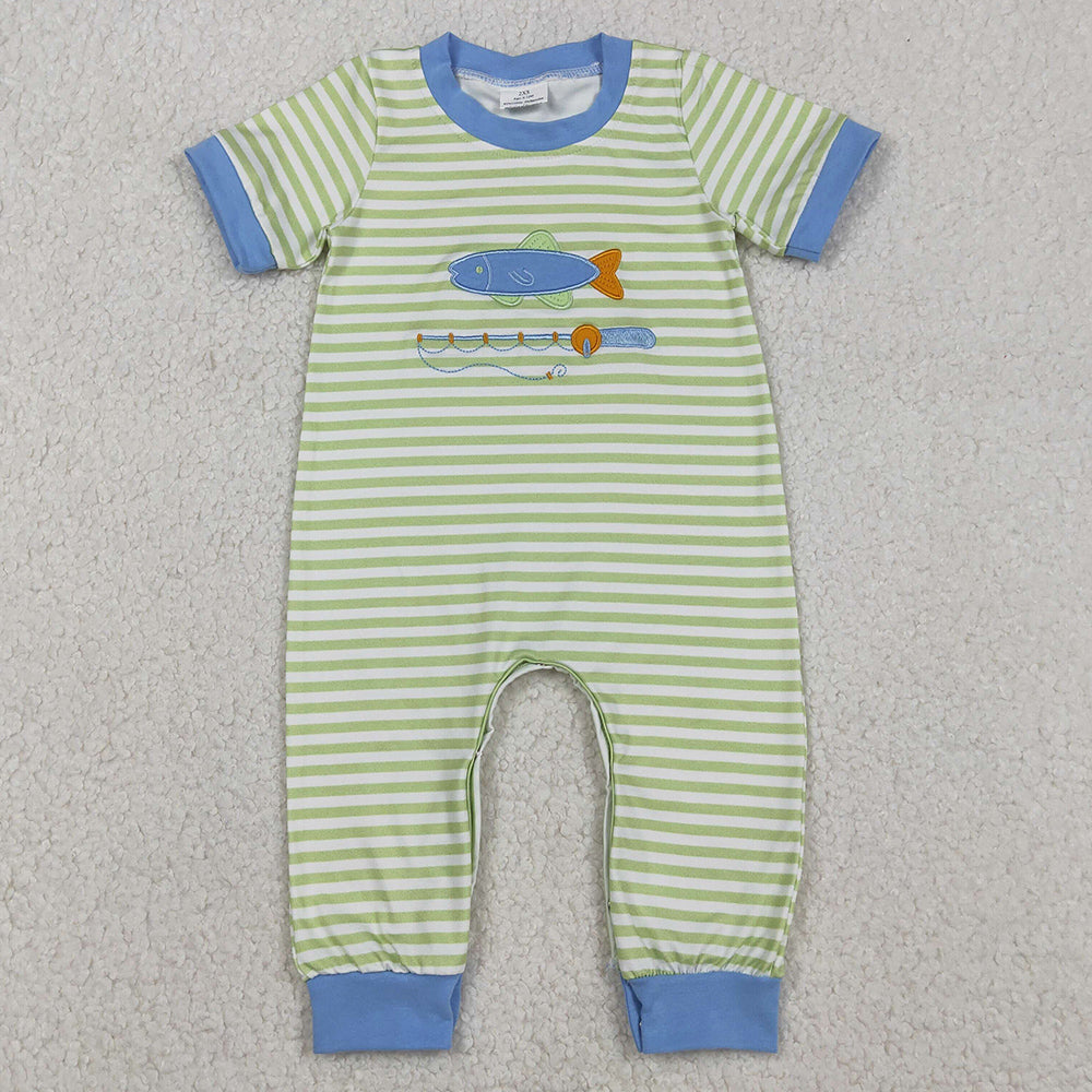 Baby Boys Rompers Embroidery Fishing Stripe Hunting Footie Rompers SR3329 12.3