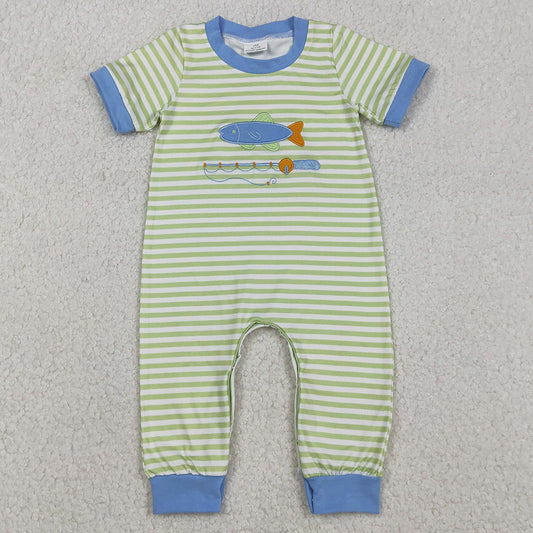 Baby Boys Rompers Embroidery Fishing Stripe Hunting Footie Rompers SR3329 12.3