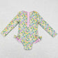 Baby Girls Swimsuits Summer Long Sleeve Flowers Bows One Piece Swimsuits S0191