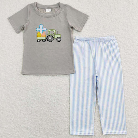 Baby Boys Clothes Easter Eggs Tractor Tee Shirt Pants Sets BSPO0194