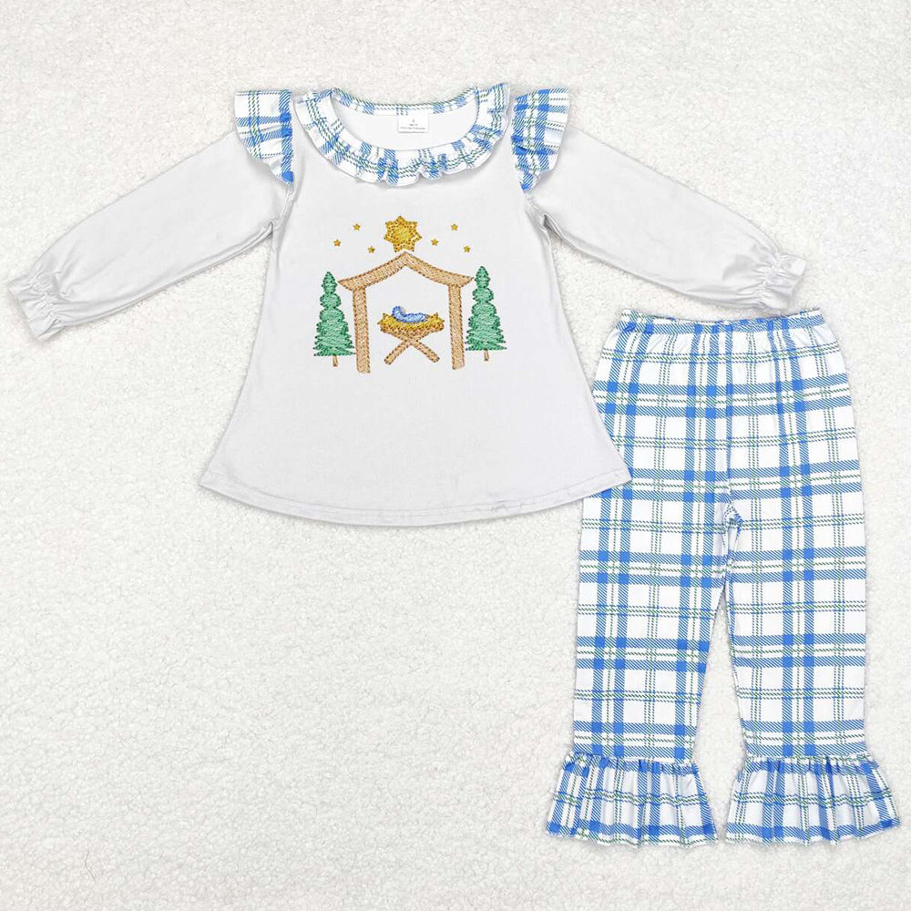 Baby Girls Clothes Nativity House Tunic Checkered Ruffle Pants Sets GLP1381