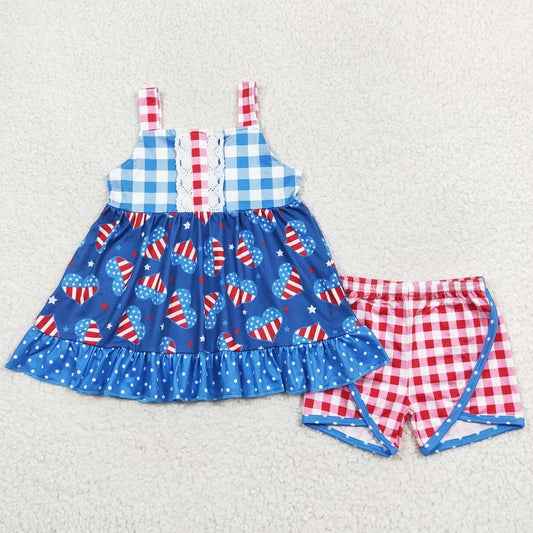 Baby Girls Clothes 4th Of July Hearts Tunic Tops Shorts Sets GSSO1294