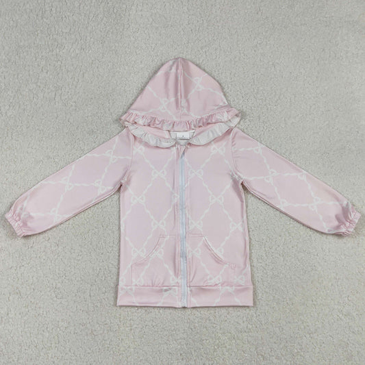 Baby Girls Clothes Pink Bows Checked Pocket Zip Ruffle Hoodies Jackets Top GT1246 12.20